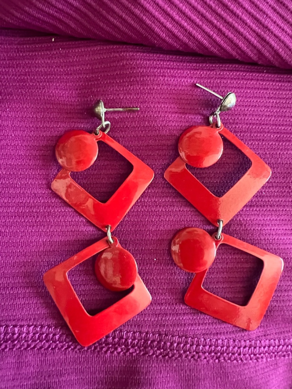 Vintage Red Double Square Drop Earrings - Women Jewelry